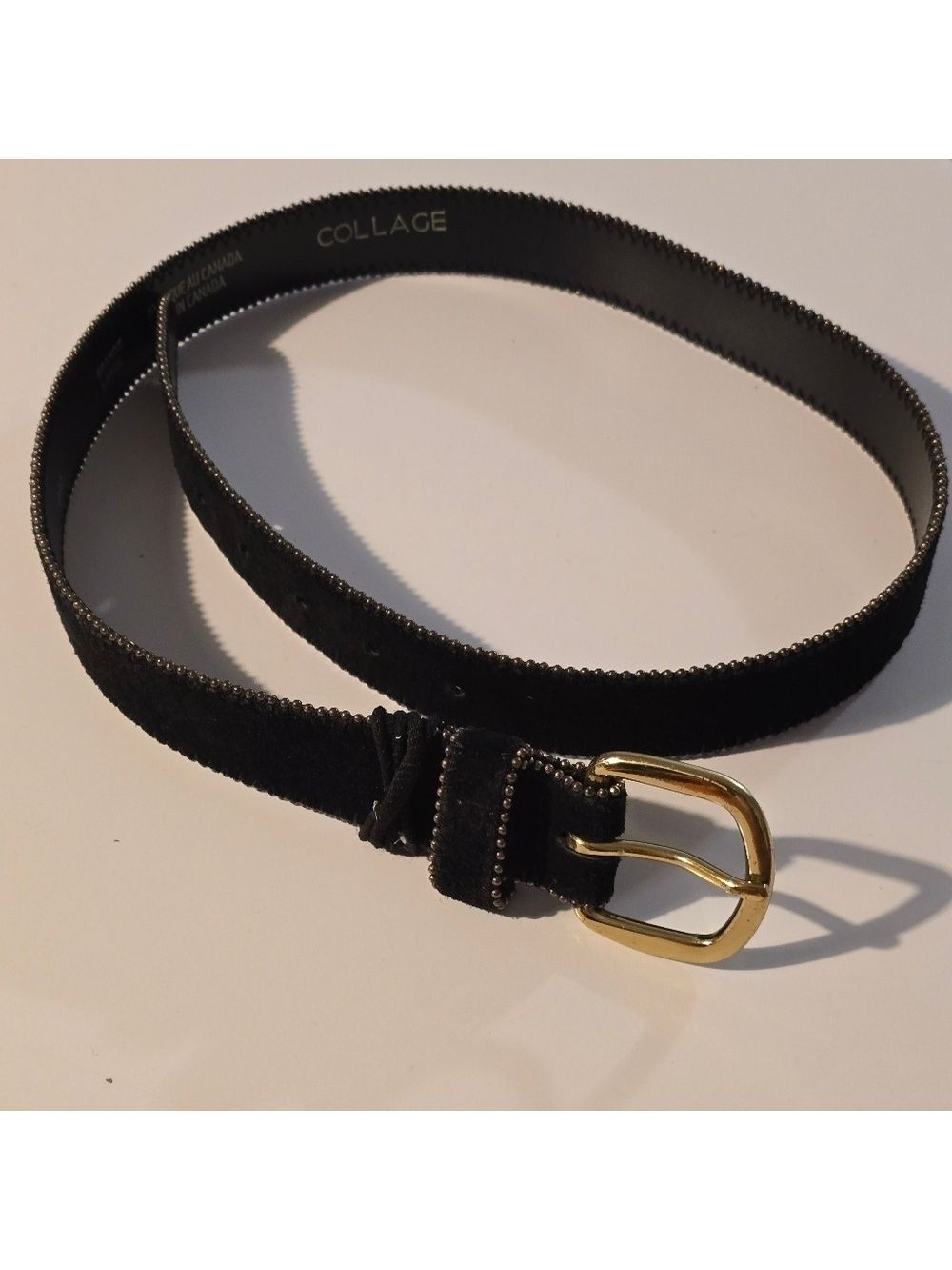Vintage collage statement suede belt color black with brass embellishment